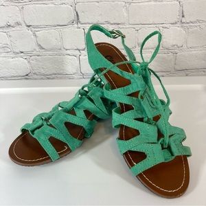 Carlos by Carlos Santana Green Suede Lace-Up Sandals, Size 8